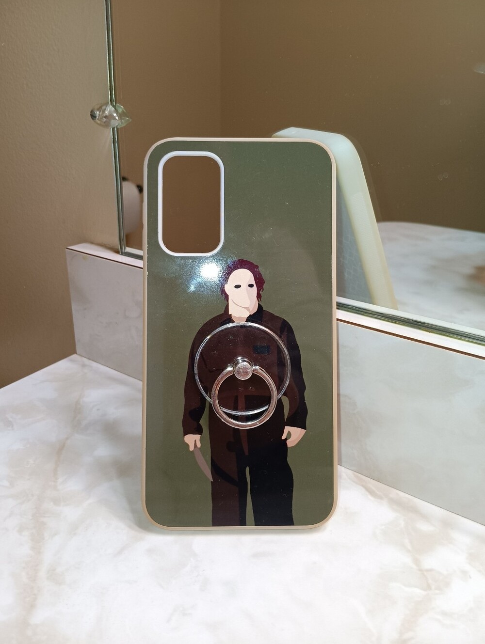 HALLOWEEN Myers Silicone Phone Case with Bling Finger Ring/Stand (Samsung A14)